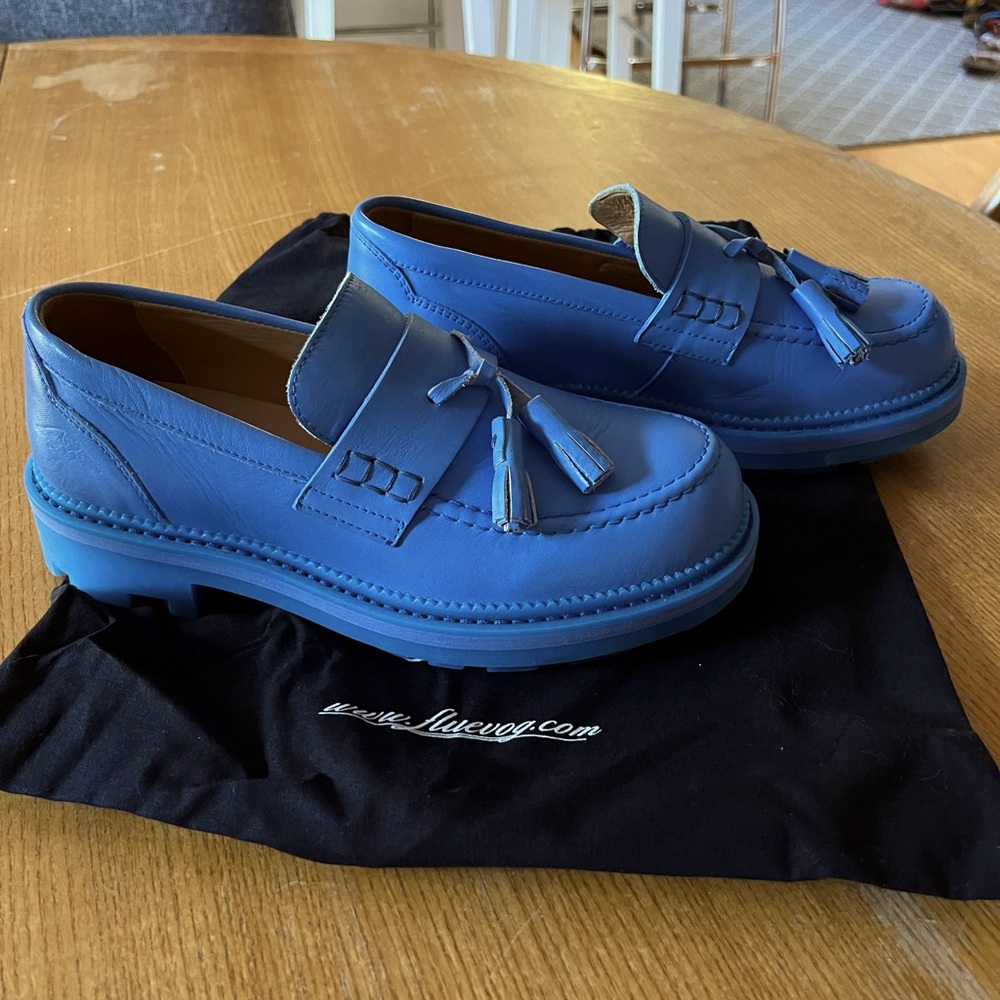 Blue Tassel Loafers - Women's Designer Leather Shoes
